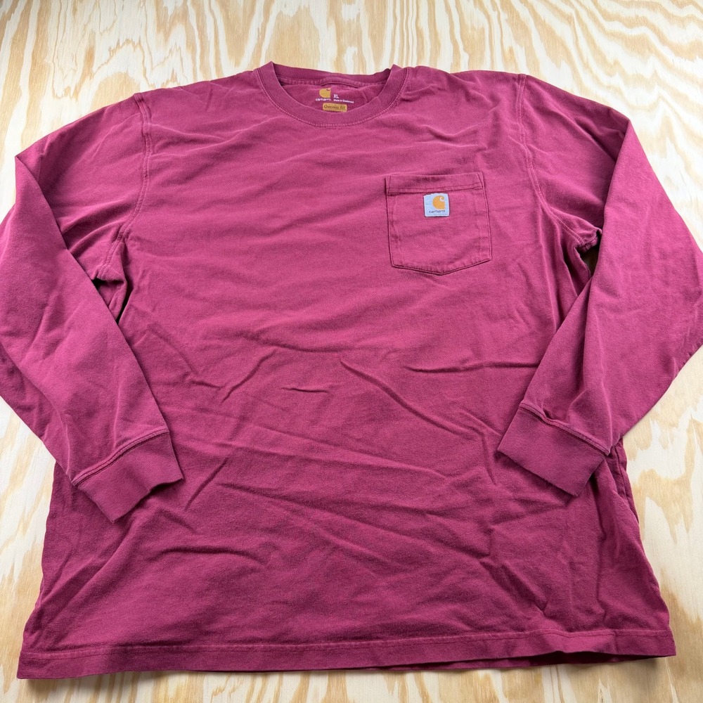 Carhartt Mens XL Original Fit Long Sleeve Pocket T-Shirt Maroon Burgundy Cotton